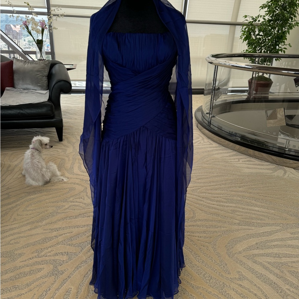 Vintage Mignon Deep Blue Strapless Gown - Picture 7 of 10